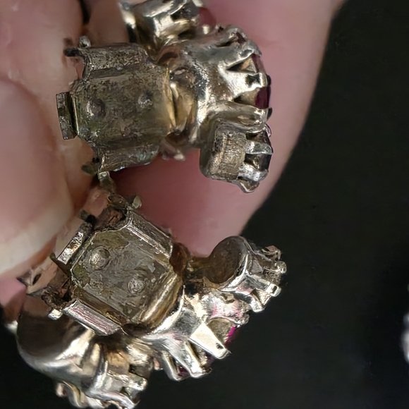 Vintage Weiss Pink Clear Rhinestone Dome Brooch & Climber Clip On Earrings Set - Picture 5 of 13